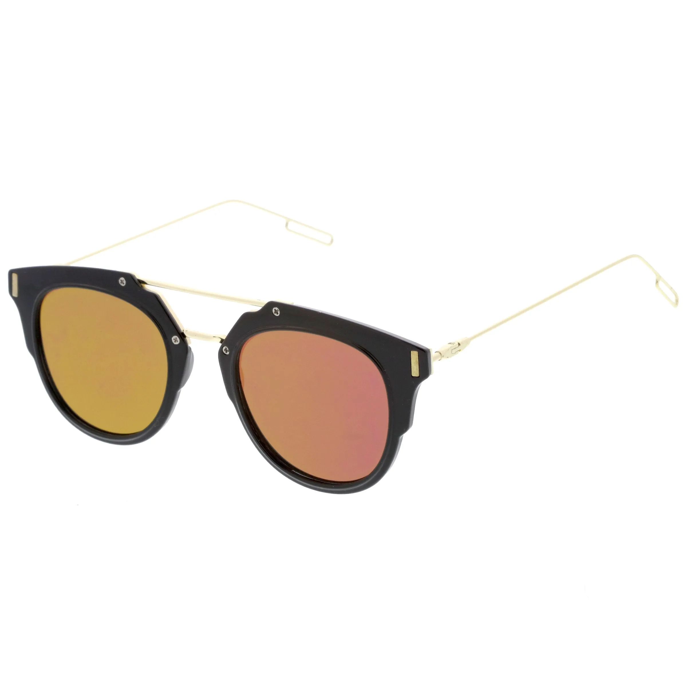 Retro Horned Rim Modern Minimal Mirrored Flat Lens Sunglasses A738