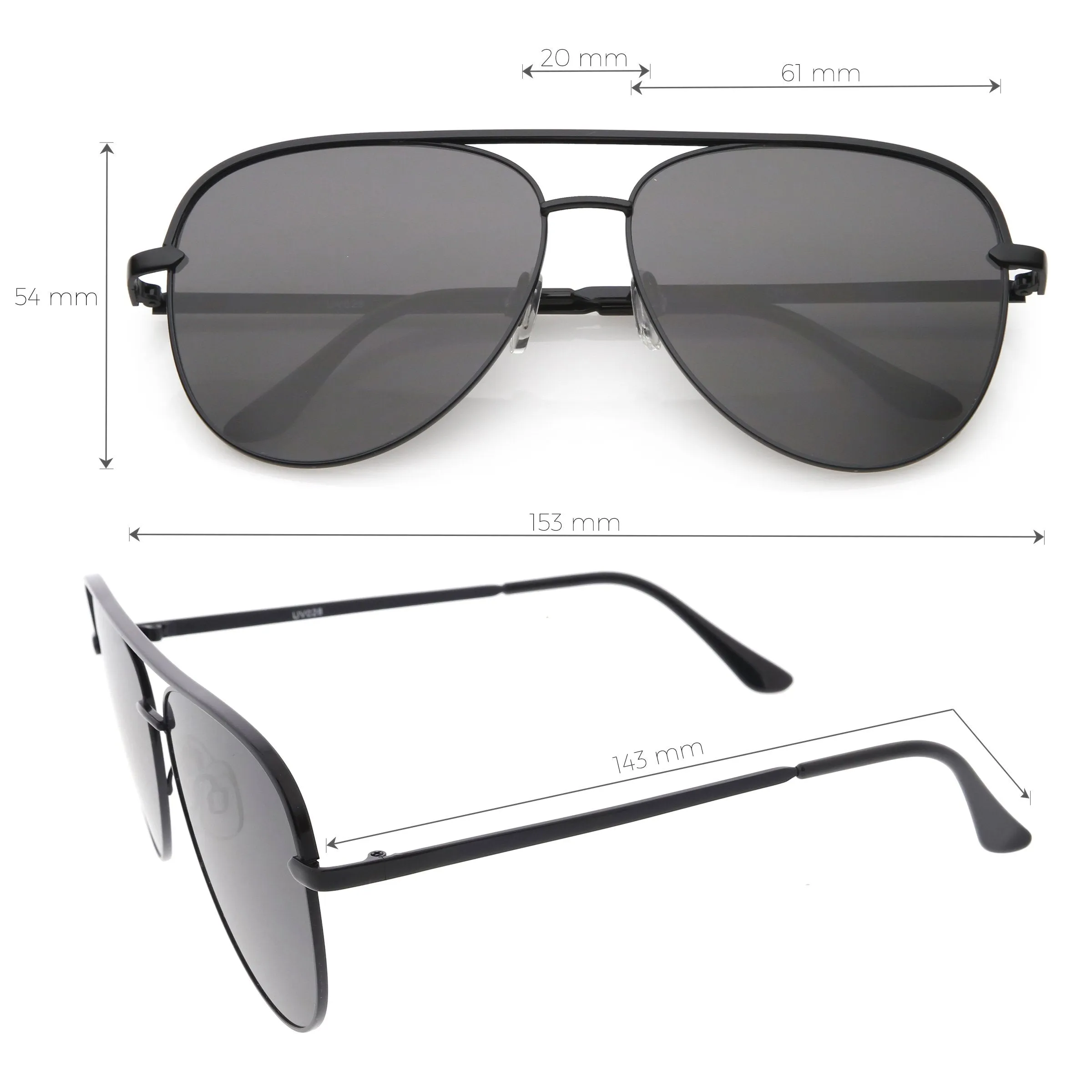 Retro Modern Oversize Flat Lens Aviator Sunglasses C791 54mm