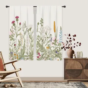 Riyidecor Rustic Flower Curtains Green Leaf Rod Pocket Vintage Floral Colorful Plant Herbs Women Wildflower Blossom Botanical Nature Classic Bedroom Living Room Treatment Fabric 2 Panels 42 x 63 Inch