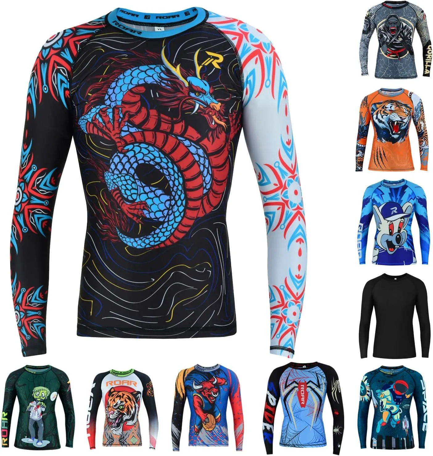 Roar BJJ Kid's MMA Rash Guard Training No-Gi and Gi Jiu Jitsu Rashguard MMA Grappling Compression Shirts Wrestling