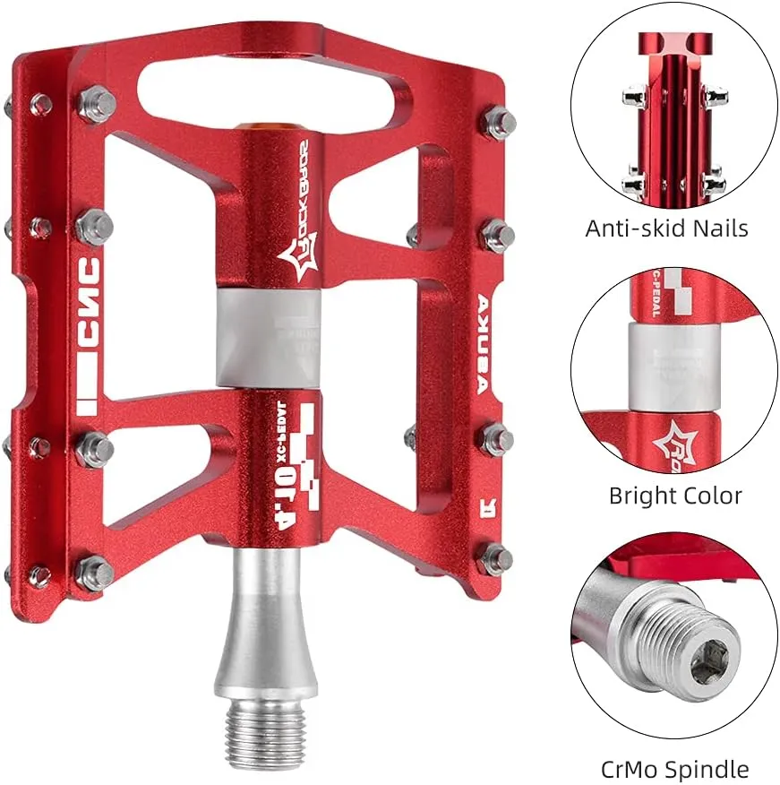 ROCKBROS 4 Bearings Mountain Bike Pedals MTB Padals Platform Flat Bike Pedals Aluminum Alloy 9/16"