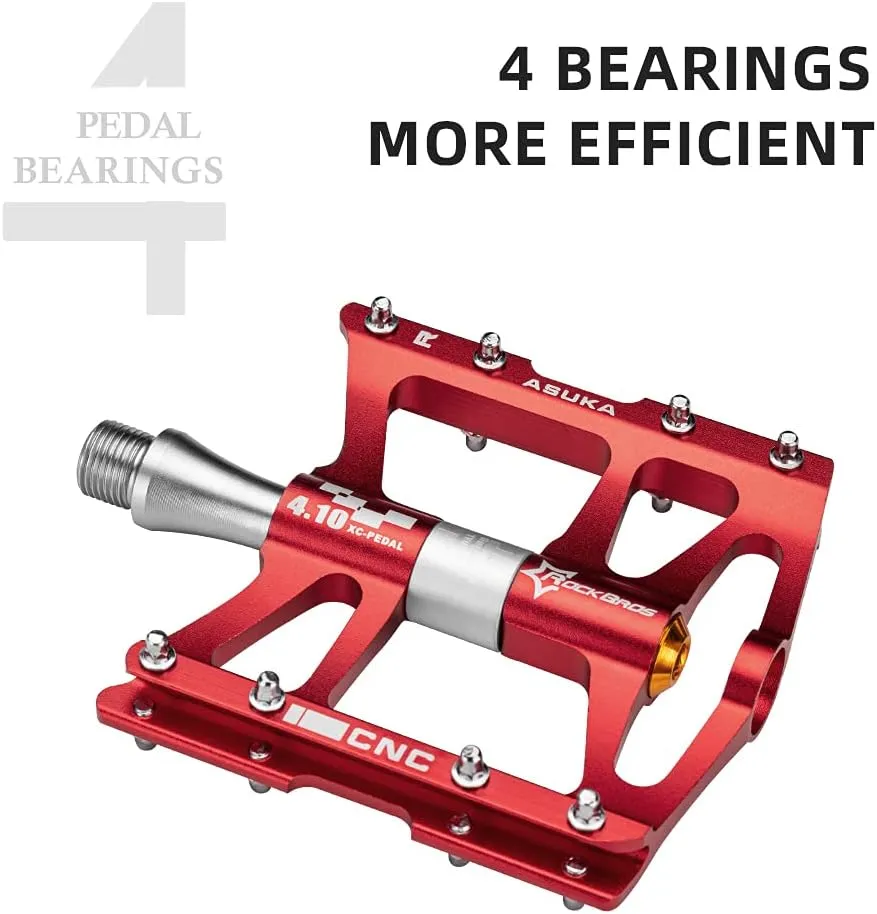 ROCKBROS 4 Bearings Mountain Bike Pedals MTB Padals Platform Flat Bike Pedals Aluminum Alloy 9/16"