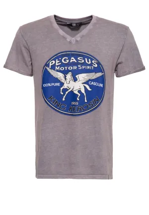 Roll-Up T-Shirt Acid Wash mit Print und V-Ausschnitt «Pegasus»