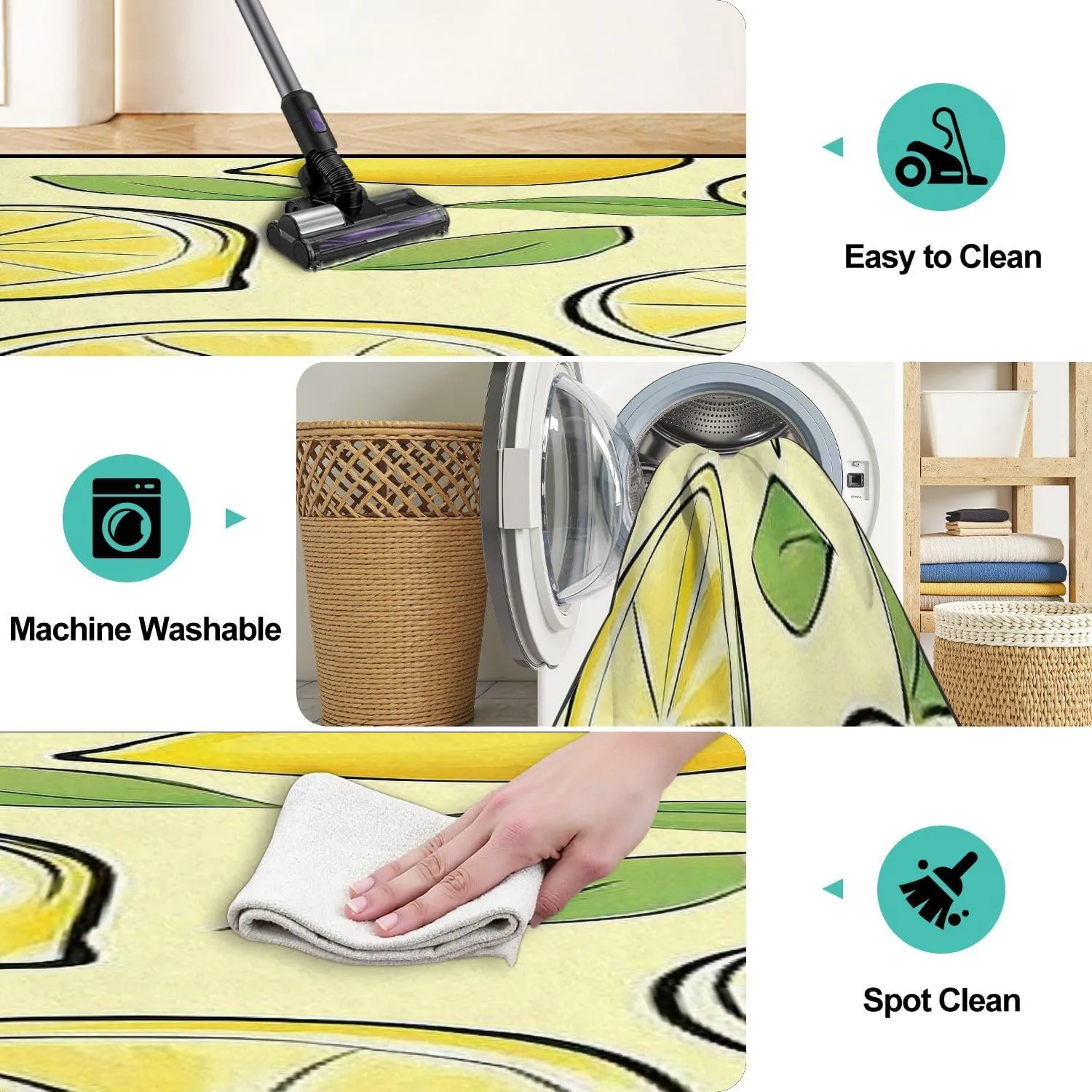Runner Rug Washable 2x8 Seamless Pattern Lemon Flat Fruit Flat Minimal Non-Slip Hallway Area Rug Indoor Outdoor Home Decor for Entryway Bathroom Kitchen Carpet Yoga Floor Mat