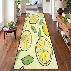 Runner Rug Washable 2x8 Seamless Pattern Lemon Flat Fruit Flat Minimal Non-Slip Hallway Area Rug Indoor Outdoor Home Decor for Entryway Bathroom Kitchen Carpet Yoga Floor Mat