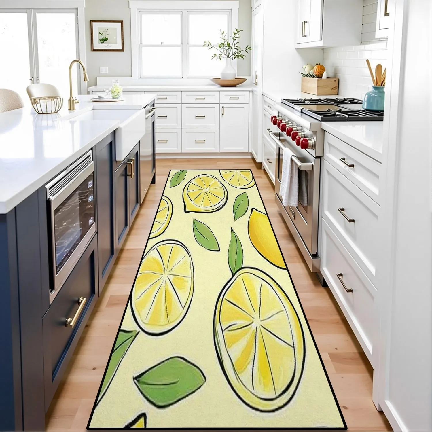 Runner Rug Washable 2x8 Seamless Pattern Lemon Flat Fruit Flat Minimal Non-Slip Hallway Area Rug Indoor Outdoor Home Decor for Entryway Bathroom Kitchen Carpet Yoga Floor Mat