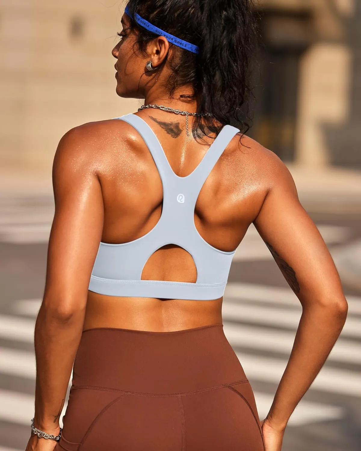 RUNNING GIRL Sports Bras for Women High Support,Racerback High Impact Grey Sports Bra Moulded Cup Workout Bra Push up
