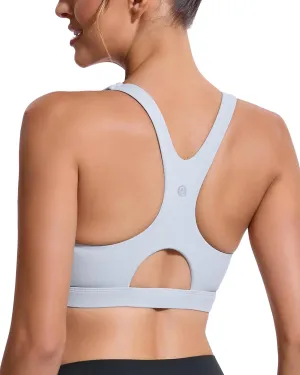 RUNNING GIRL Sports Bras for Women High Support,Racerback High Impact Grey Sports Bra Moulded Cup Workout Bra Push up