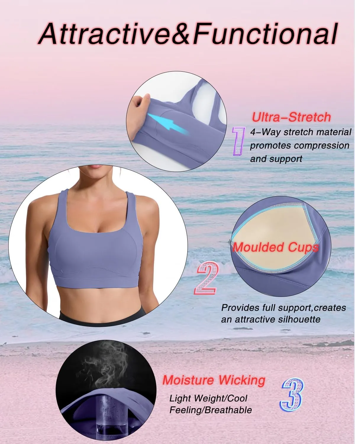 RUNNING GIRL Sports Bras for Women High Support,Racerback High Impact Grey Sports Bra Moulded Cup Workout Bra Push up
