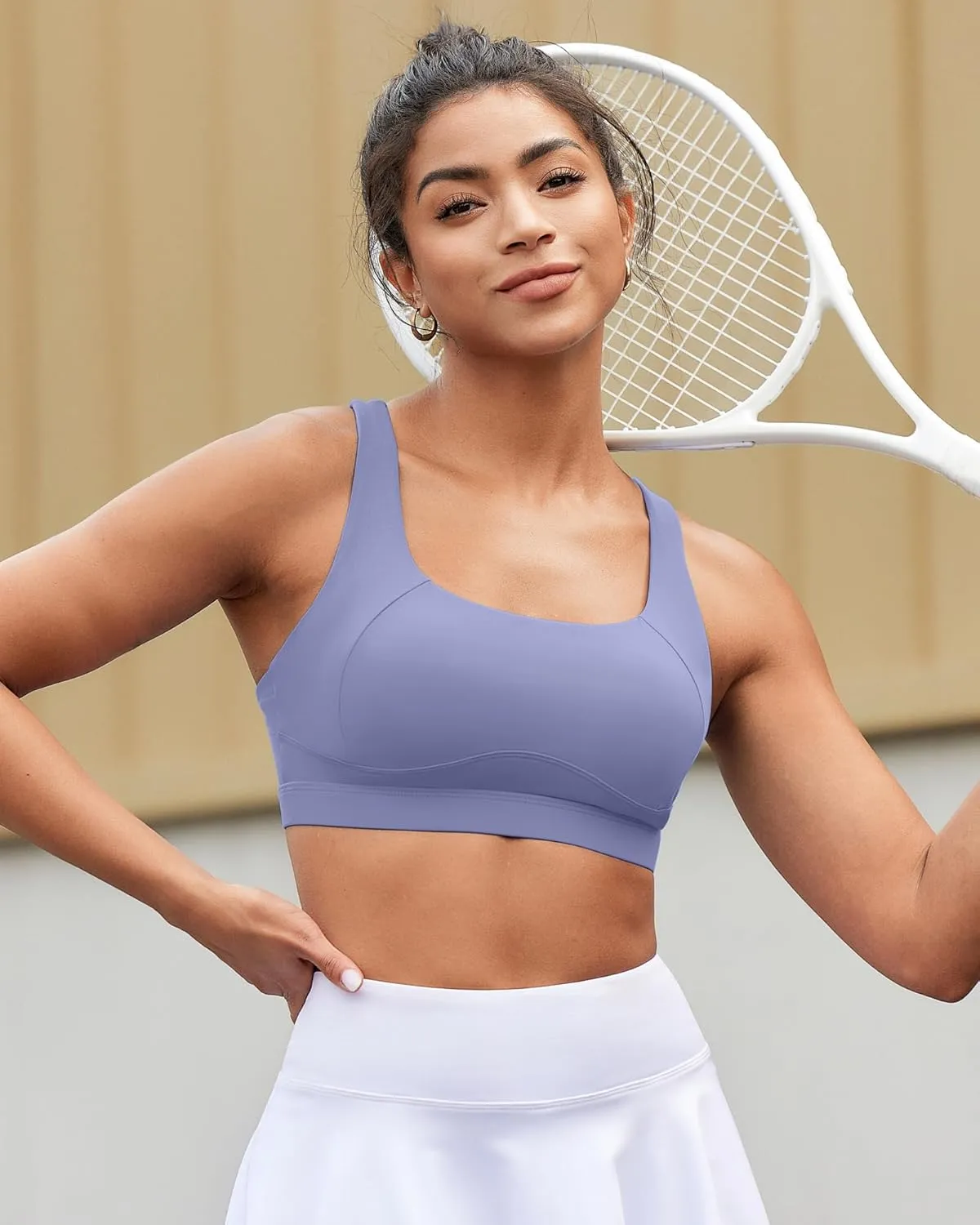RUNNING GIRL Sports Bras for Women High Support,Racerback High Impact Grey Sports Bra Moulded Cup Workout Bra Push up