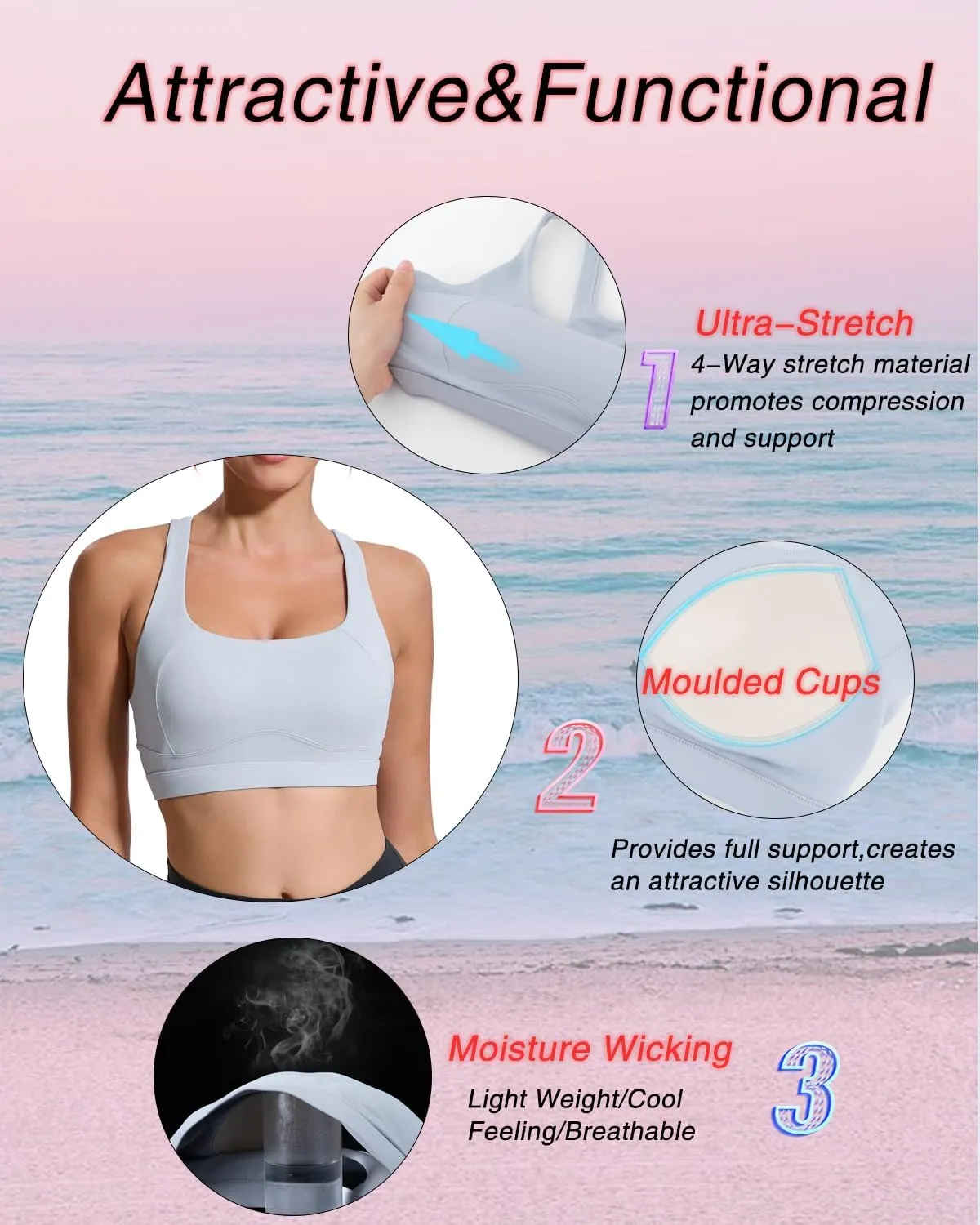 RUNNING GIRL Sports Bras for Women High Support,Racerback High Impact Grey Sports Bra Moulded Cup Workout Bra Push up