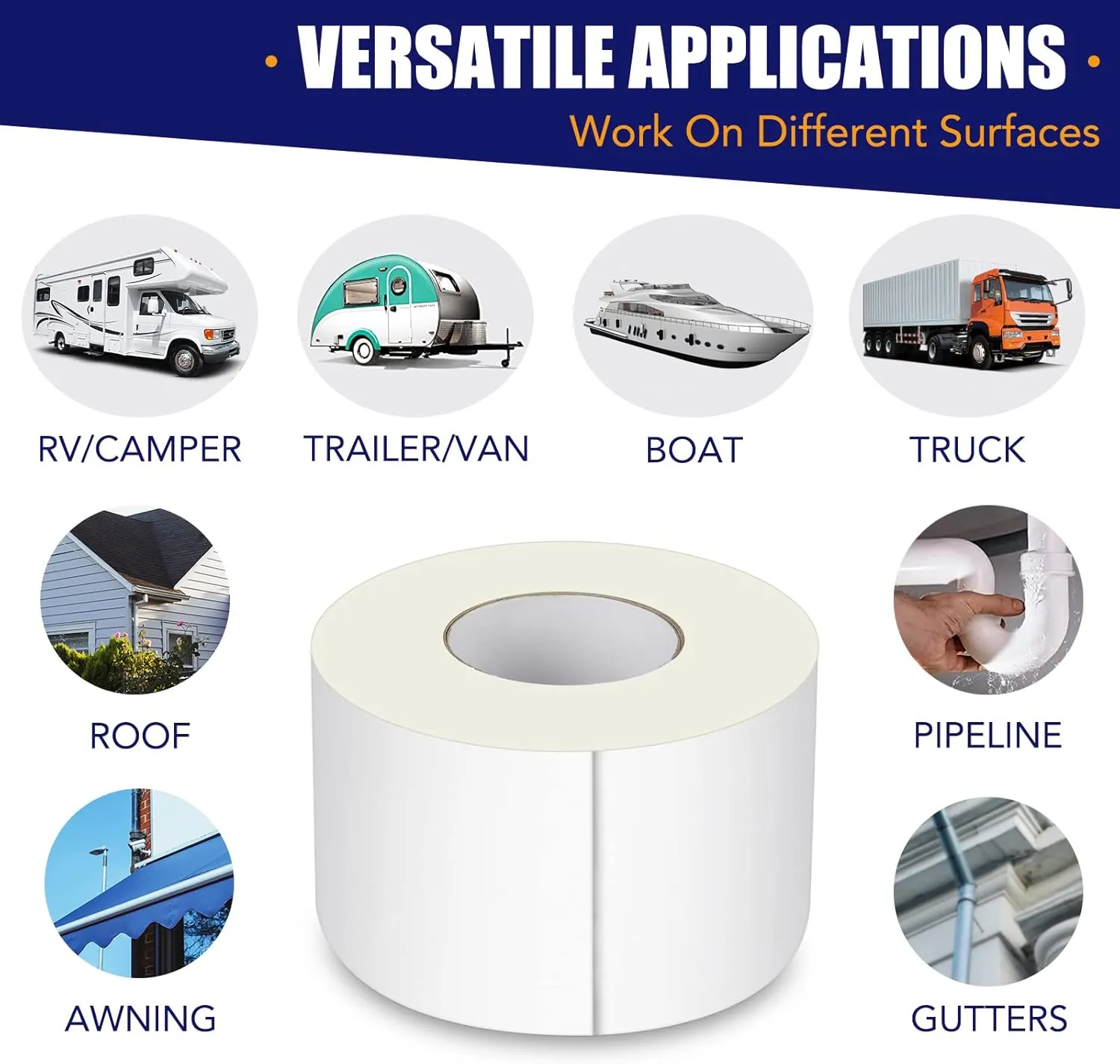 RV Roof Tape, 4 Inch x 50 Feet RV Sealant Tape, UV & Waterproof RV White Seal Tape for RV Repair, Window, Boat Sealing, Truck and Trailer Roof Sealant, Stop Camper Roof Leaks