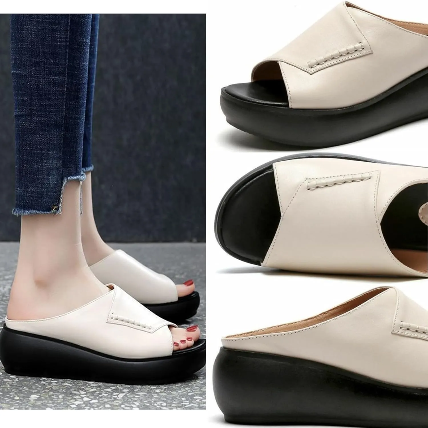 RZDYSQ Women's New Thick-Bottomed Fish Mouth Slippers, Comfortable Wedge Slip on Platform Sandals