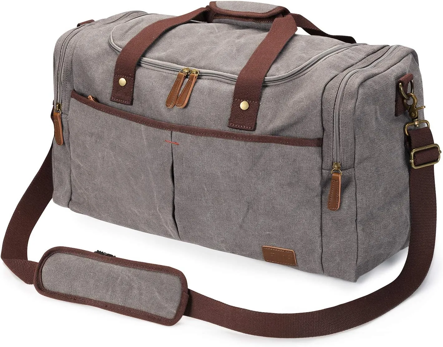 S-ZONE 65L Expandable Canvas Duffle Bag Travel Overnight Holdall Weekend Bag with Shoes Compartment Large Carry On Bag Tote Gym Bag for Men Women, Light Gray, X-Large