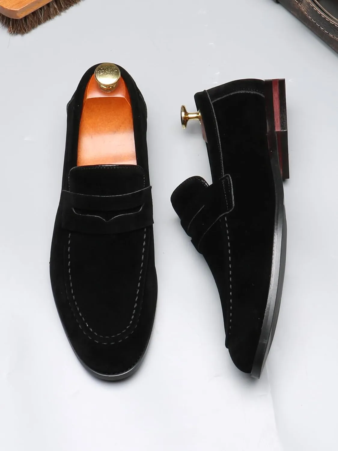 Santimon Penny Loafers for Men, PU Velvet Leather, Moc Toe, Slip-On Dress Casual Office Shoes