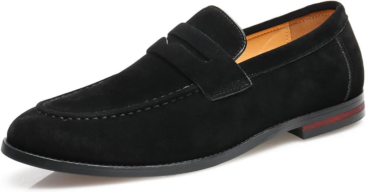 Santimon Penny Loafers for Men, PU Velvet Leather, Moc Toe, Slip-On Dress Casual Office Shoes