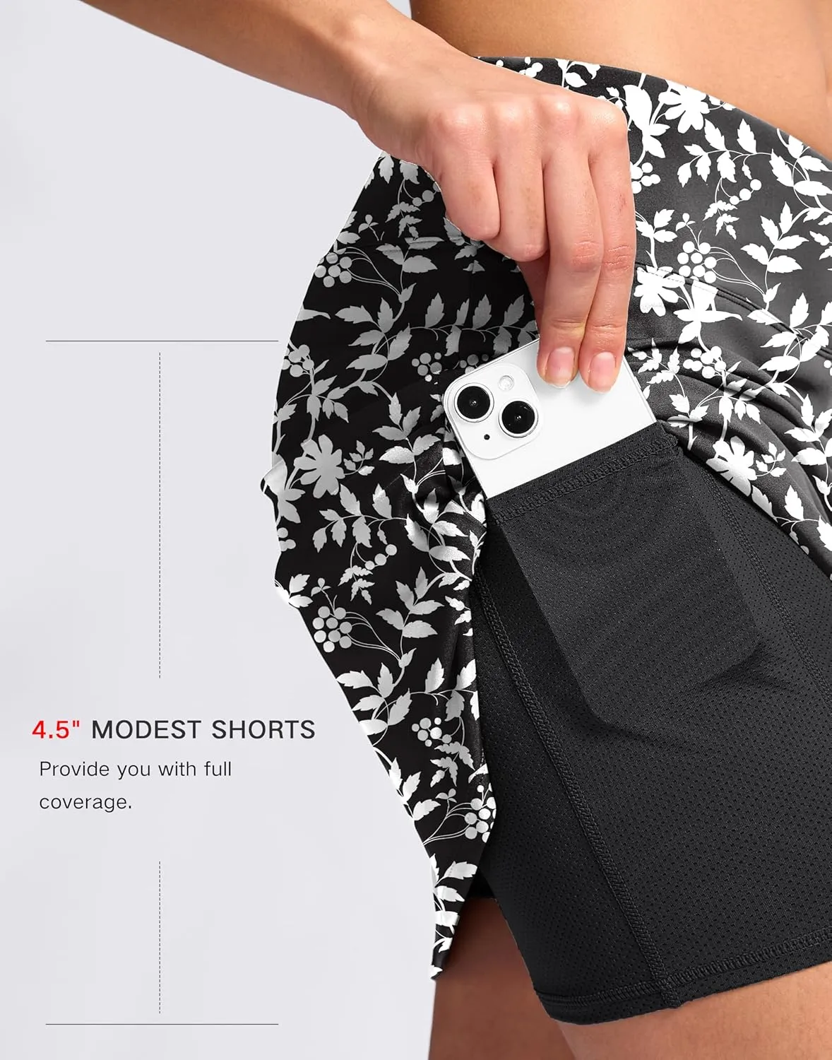SANTINY 16" Skorts for Women with 2 Pockets High Waisted A Line Pickleball Golf Skort Casual Athletic Tennis Skirt