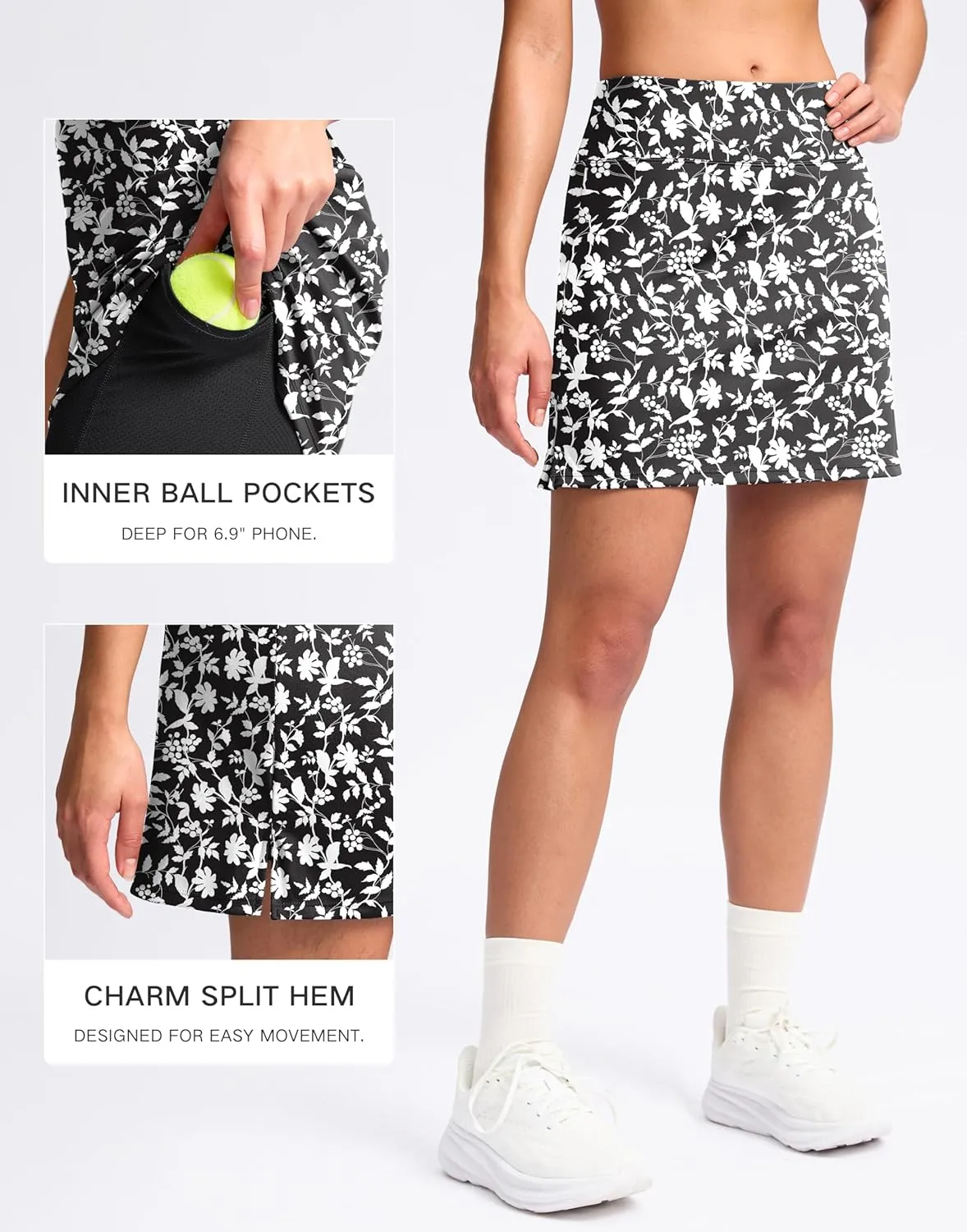 SANTINY 16" Skorts for Women with 2 Pockets High Waisted A Line Pickleball Golf Skort Casual Athletic Tennis Skirt