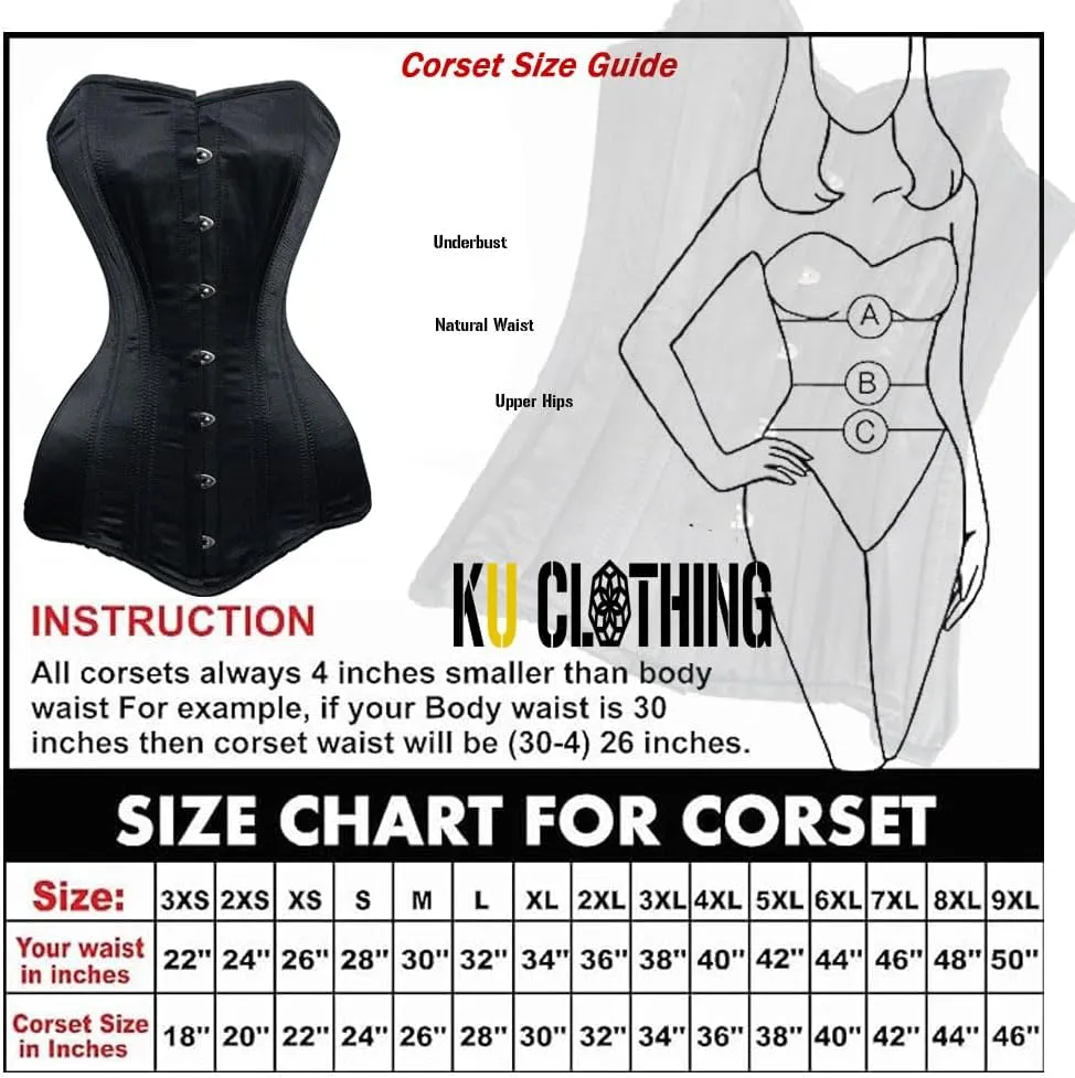 Satin Overbust Corset Top for Women – Steel Boned Cincher Lingerie, Push Up Bustier, Plus Size Shapewear