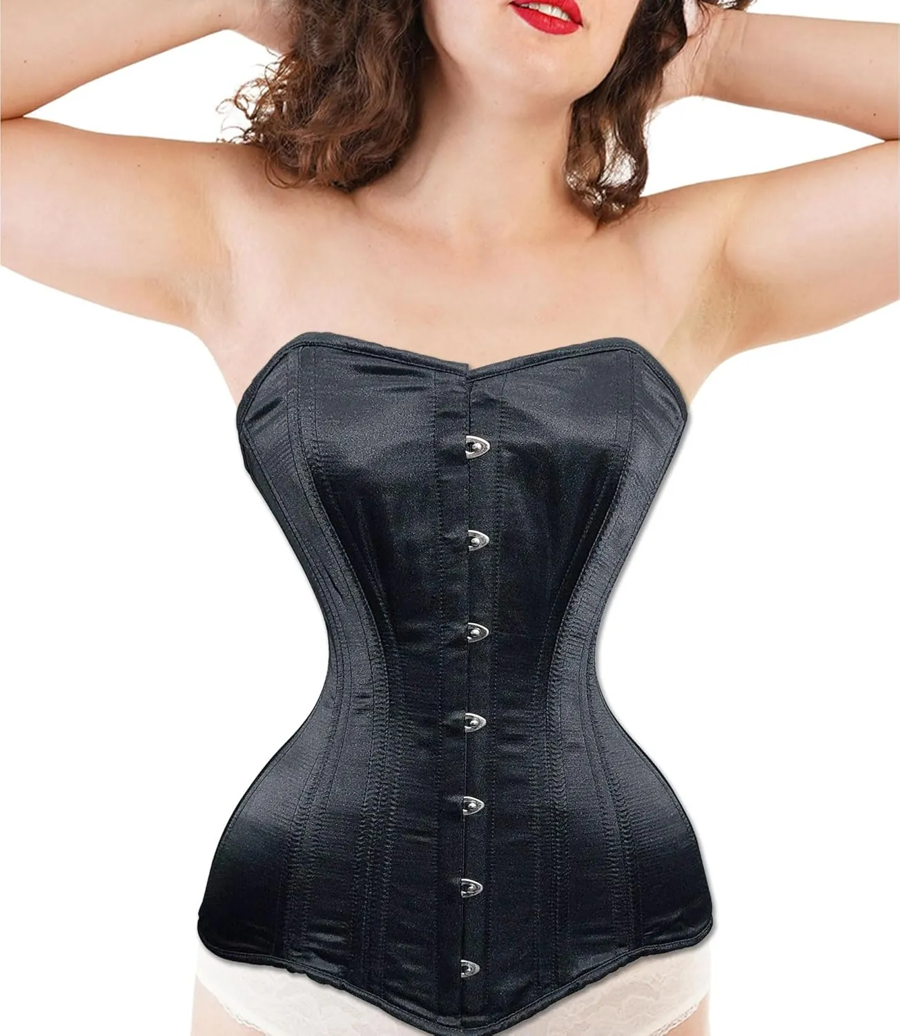 Satin Overbust Corset Top for Women – Steel Boned Cincher Lingerie, Push Up Bustier, Plus Size Shapewear