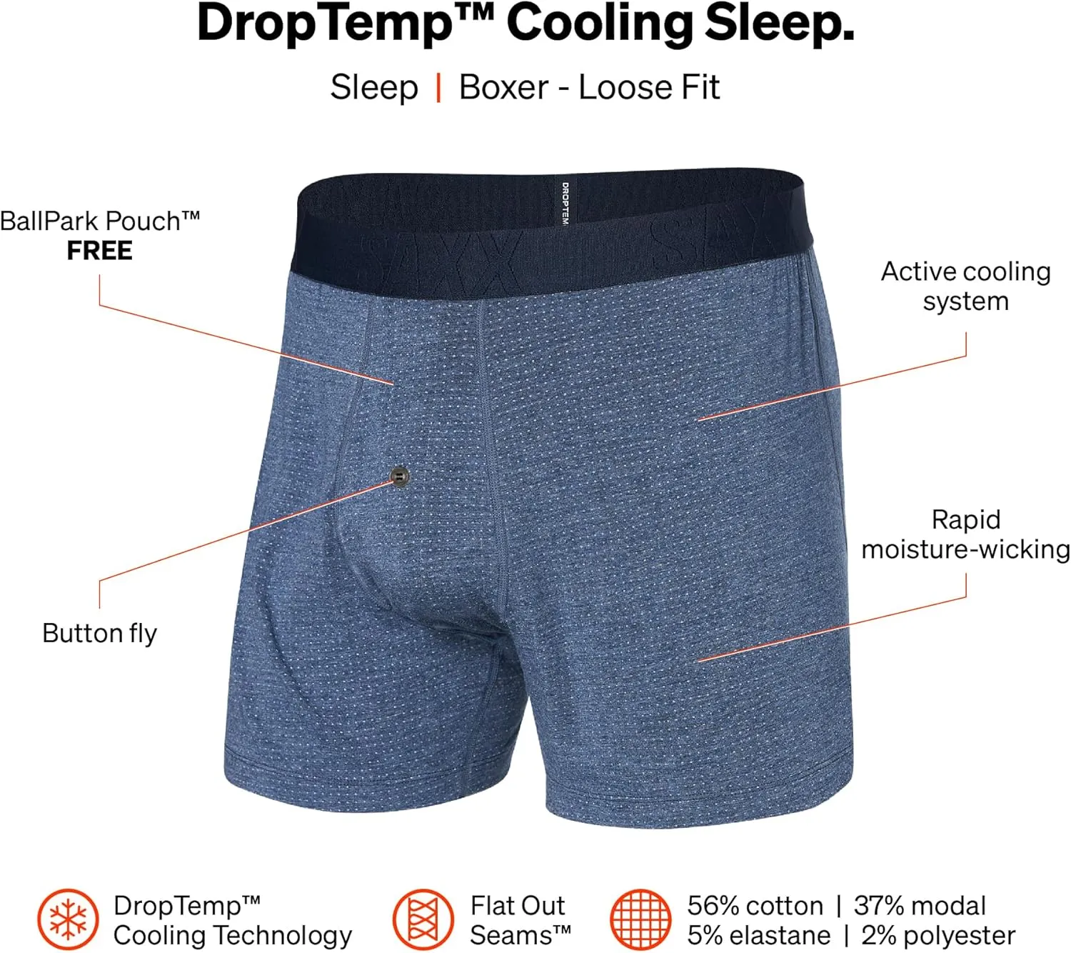 SAXX Underwear Co. Men's Underwear with Pouch Droptemp Cooling Sleep Boxer Fly