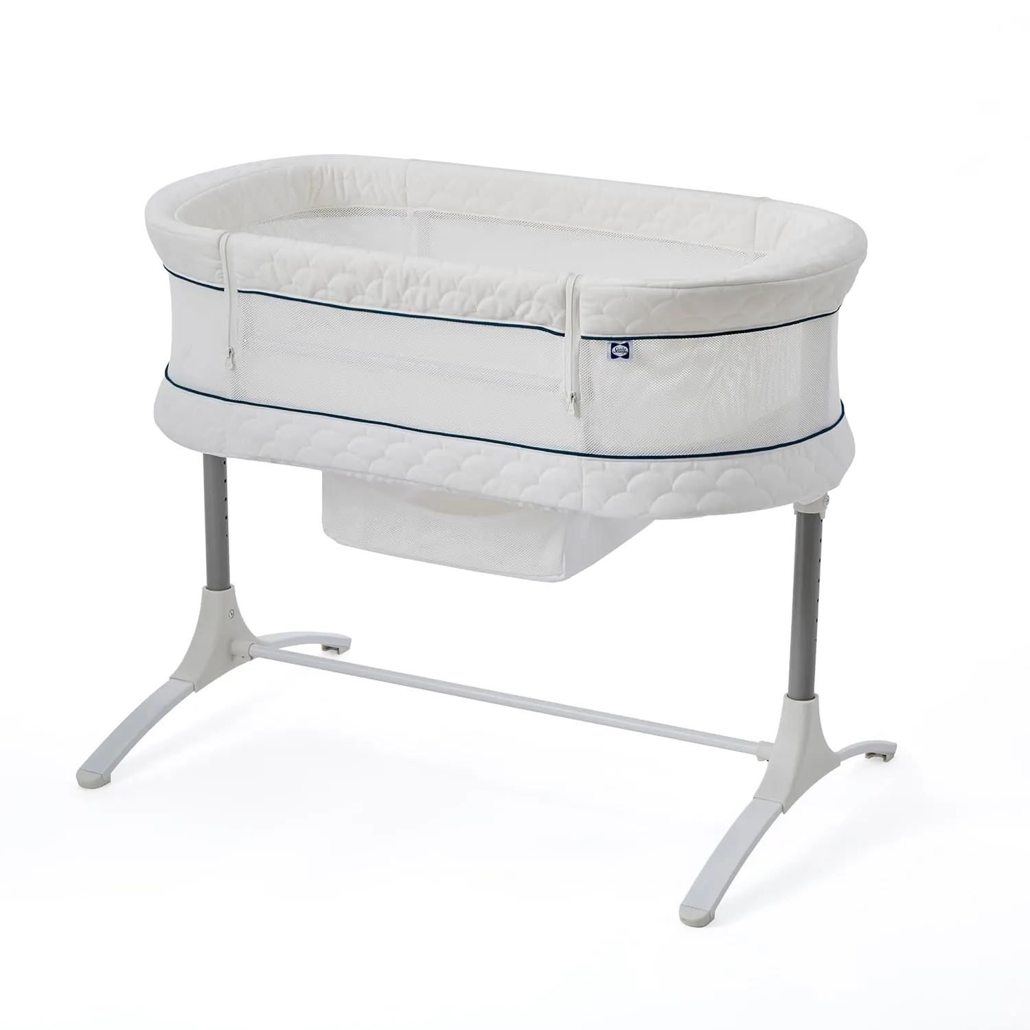 SEALY BABY Cozy Cool Breathable Bassinet & Bedside Sleeper Bed, 2 in 1 Cooling Baby Crib, Safe & Comfortable for Newborn Room Sharing, 9 Height Adjustable Settings, Storage Basket, Drop Down Panel