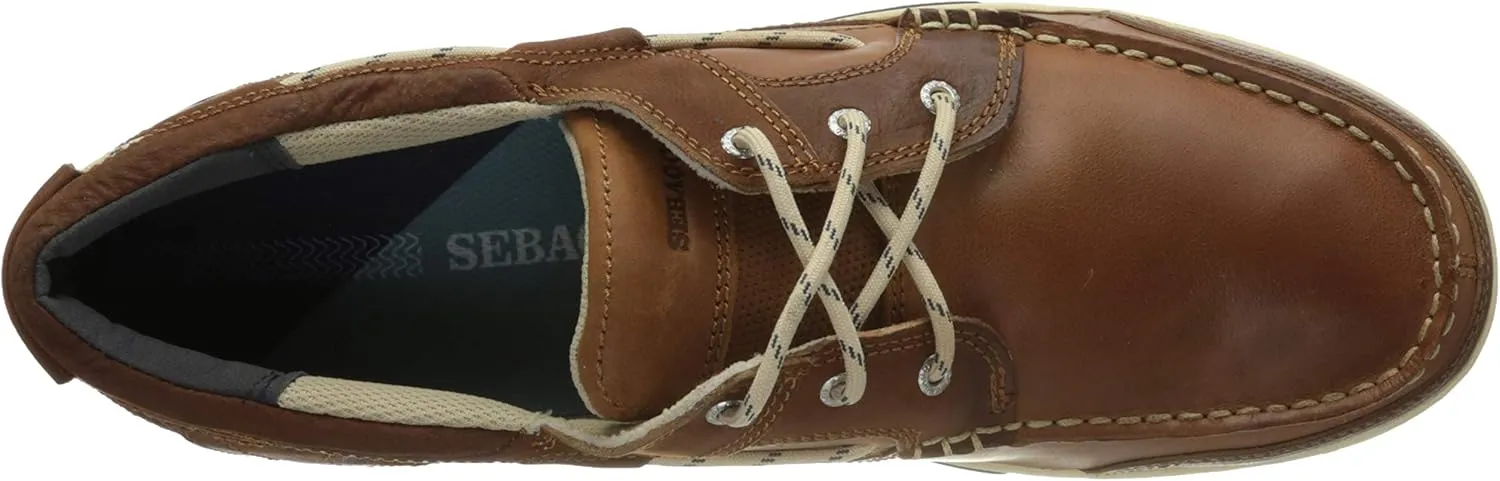 Sebago Triton Three Eyelets FGL Boat Shoes - Waxed Leather Moccasins with Breathable Mesh Lining, Comfy EVA Insole, and Strobel-Attached Rubber Outsole