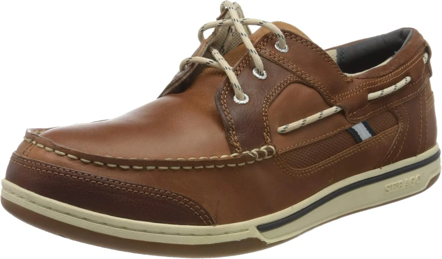 Sebago Triton Three Eyelets FGL Boat Shoes - Waxed Leather Moccasins with Breathable Mesh Lining, Comfy EVA Insole, and Strobel-Attached Rubber Outsole