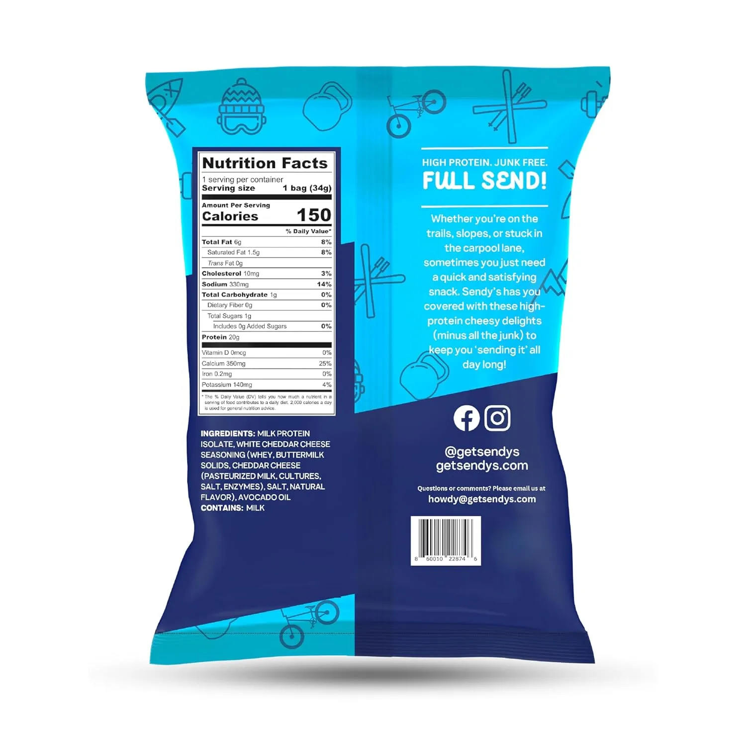 Sendy’s Protein Puffs, Protein Cheese Puffs | High Protein Snack, Keto Snack, Low Carb, Gluten Free, 20g Protein, 1g Carbs | White Cheddar, 6 Pack