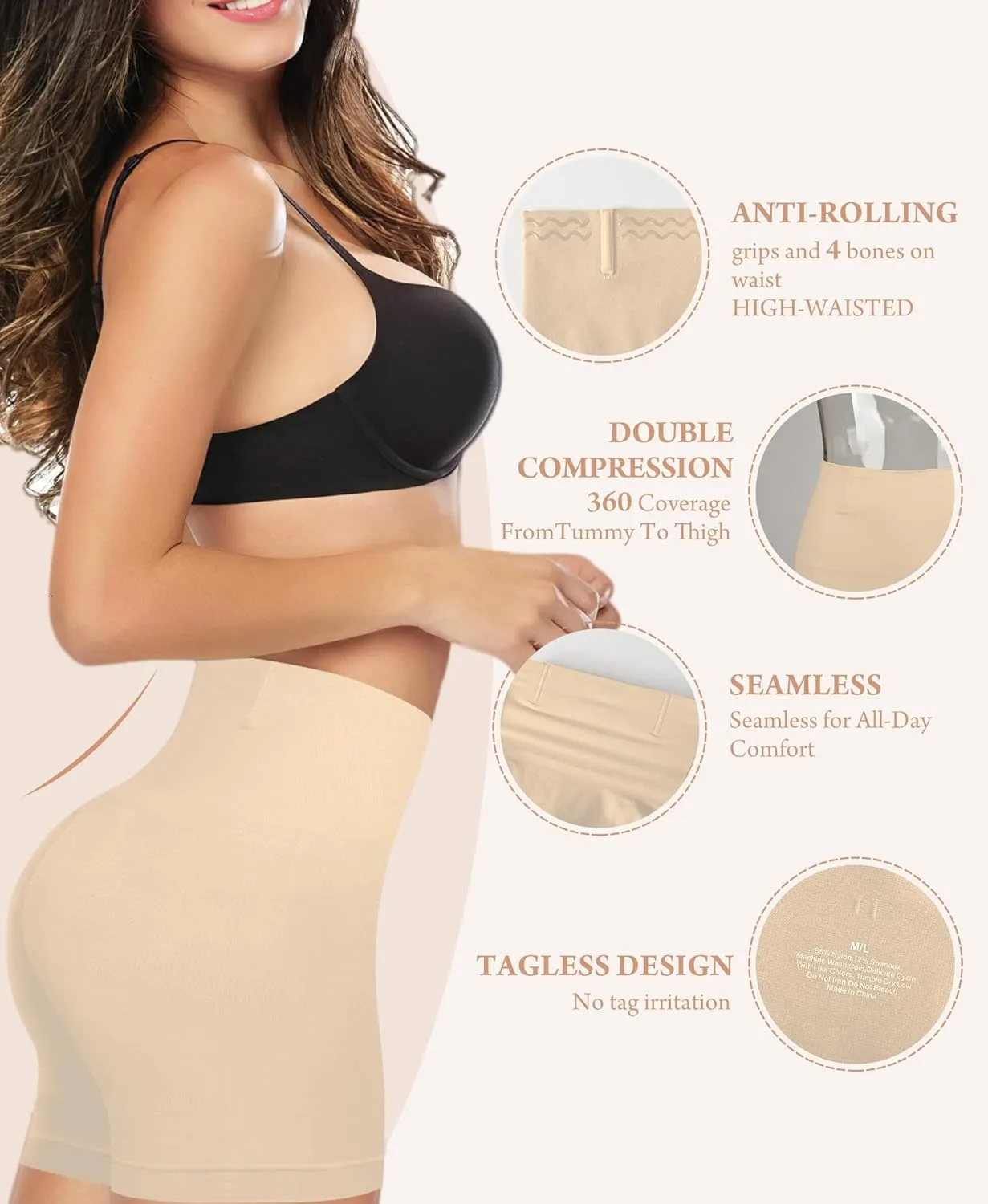 Shapewear Tummy Control Slip Shorts for Under Dress, Women's Boyshorts Underwear Seamless Anti Chafing
