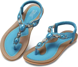 SHIBEVER Flat Sandals for Women Dressy: Summer Comfortable Dress Thong Flats Sandal