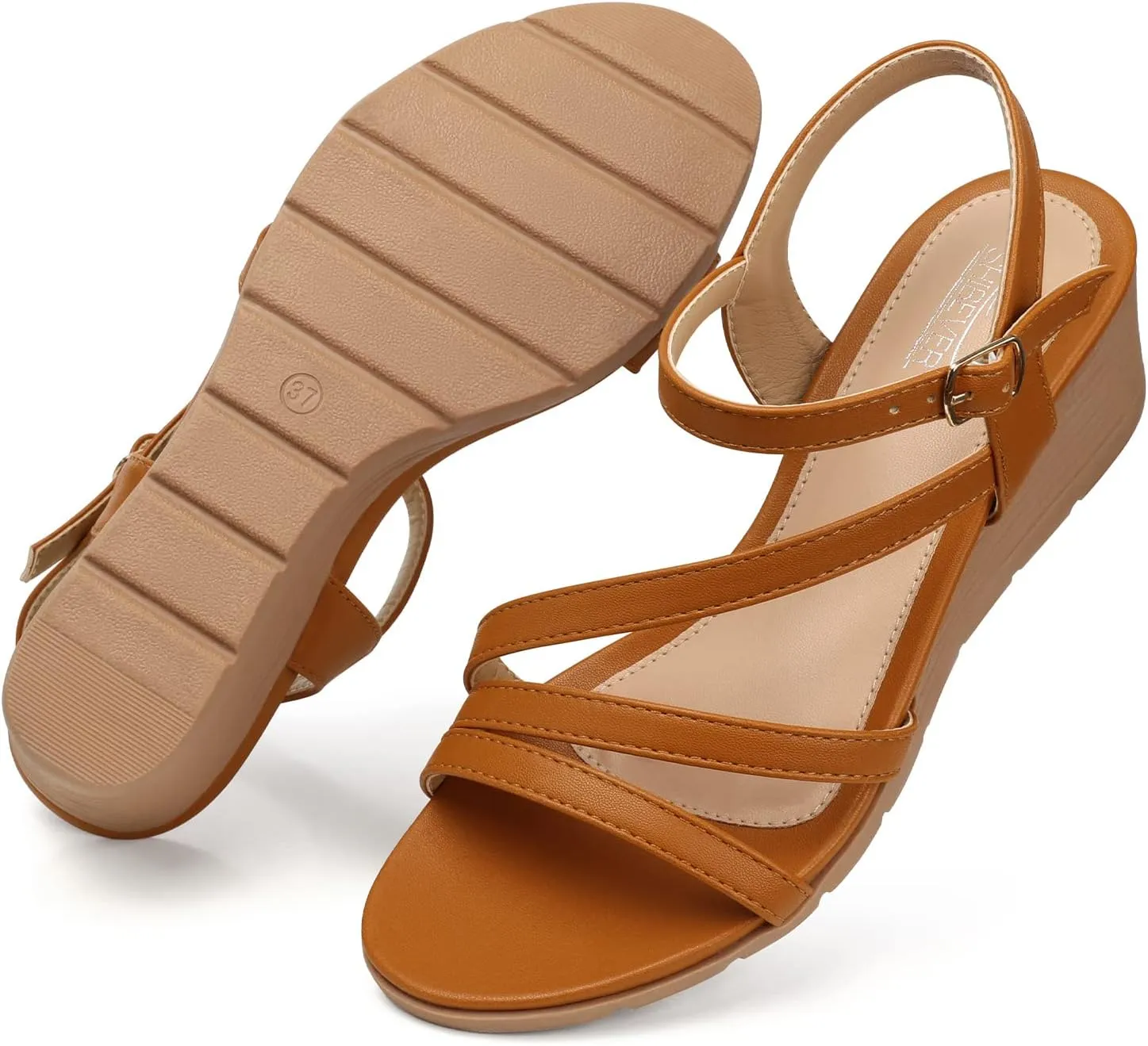 SHIBEVER Wedge Sandals for Women Dressy: Summer Low Wedges Womens Comfortable Open Toe Sandal
