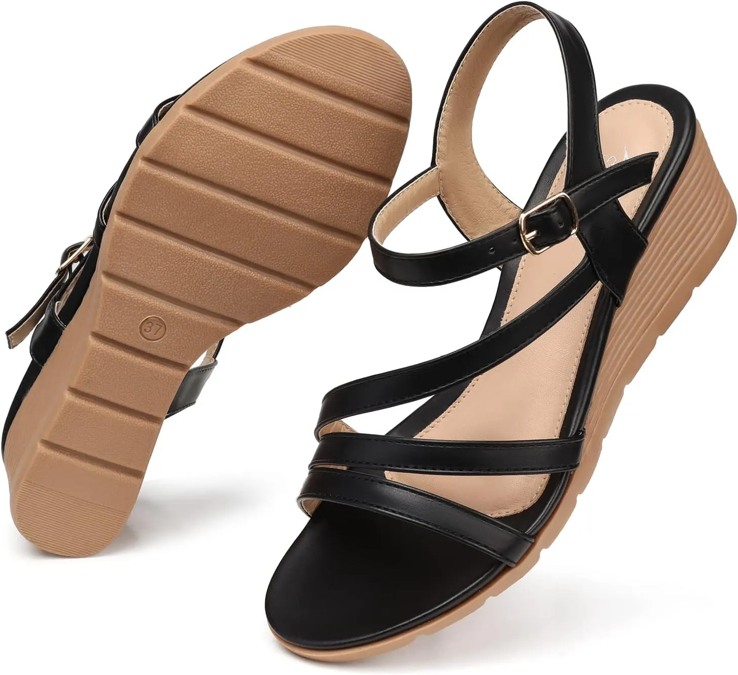 SHIBEVER Wedge Sandals for Women Dressy: Summer Low Wedges Womens Comfortable Open Toe Sandal