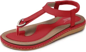 SHIBEVER Womens Sandals Summer Flat: Dressy Casual T-Strap Flip Flop Thong Flats Sandals - Comfortable Walking