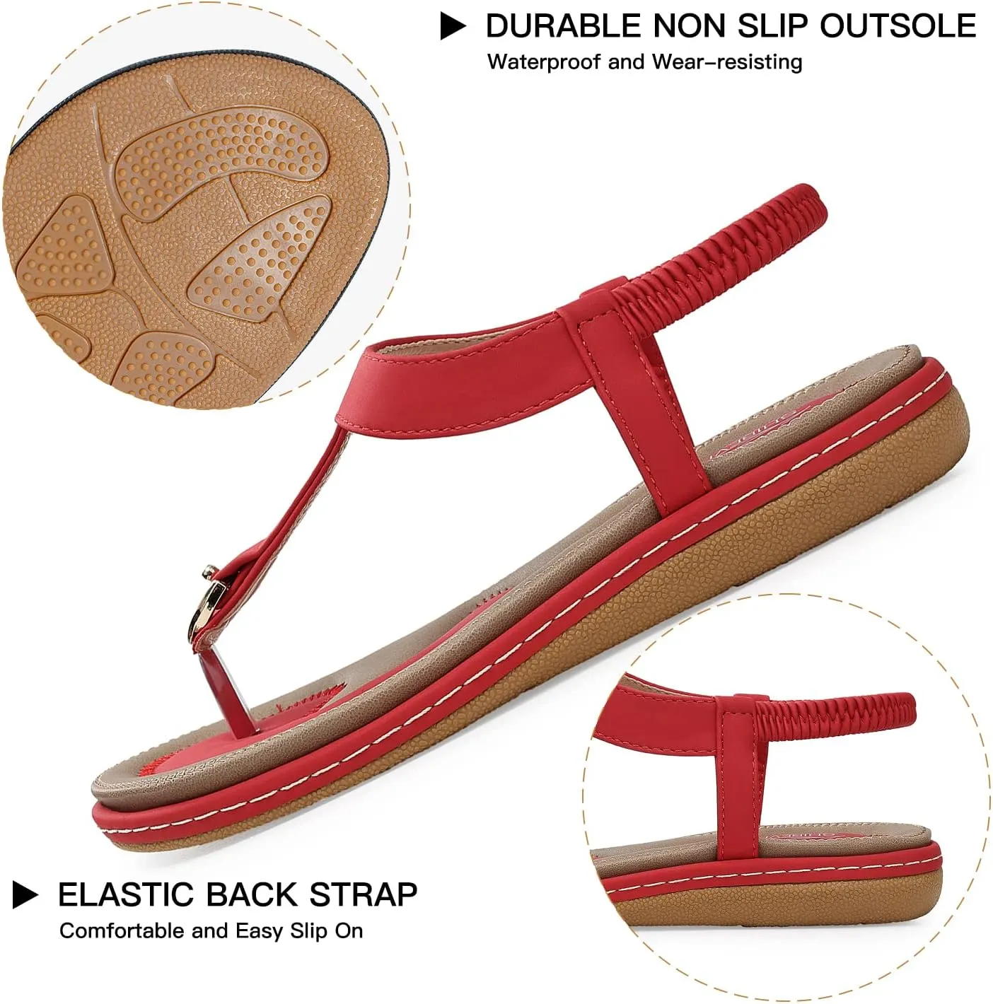 SHIBEVER Womens Sandals Summer Flat: Dressy Casual T-Strap Flip Flop Thong Flats Sandals - Comfortable Walking