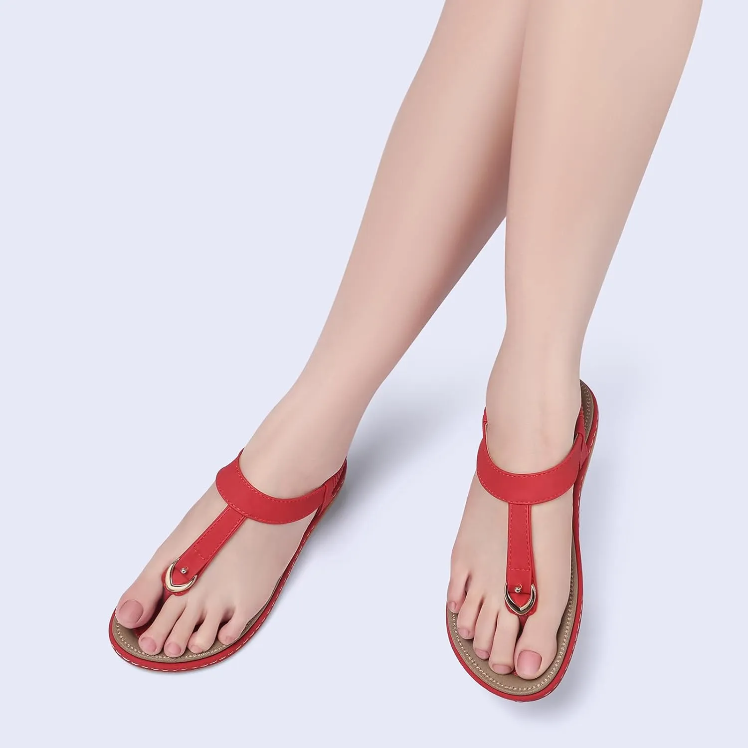 SHIBEVER Womens Sandals Summer Flat: Dressy Casual T-Strap Flip Flop Thong Flats Sandals - Comfortable Walking