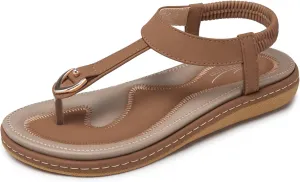 SHIBEVER Womens Sandals Summer Flat Size 10 Brown