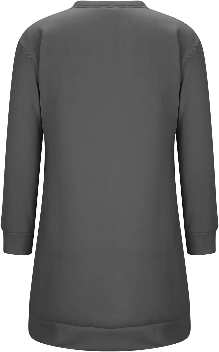 Shirt Dresses for Women 2024 Fashion Long Sleeve Sweatshirt Dress Crewneck Mini Dress with Pockets Fall Pullover Top