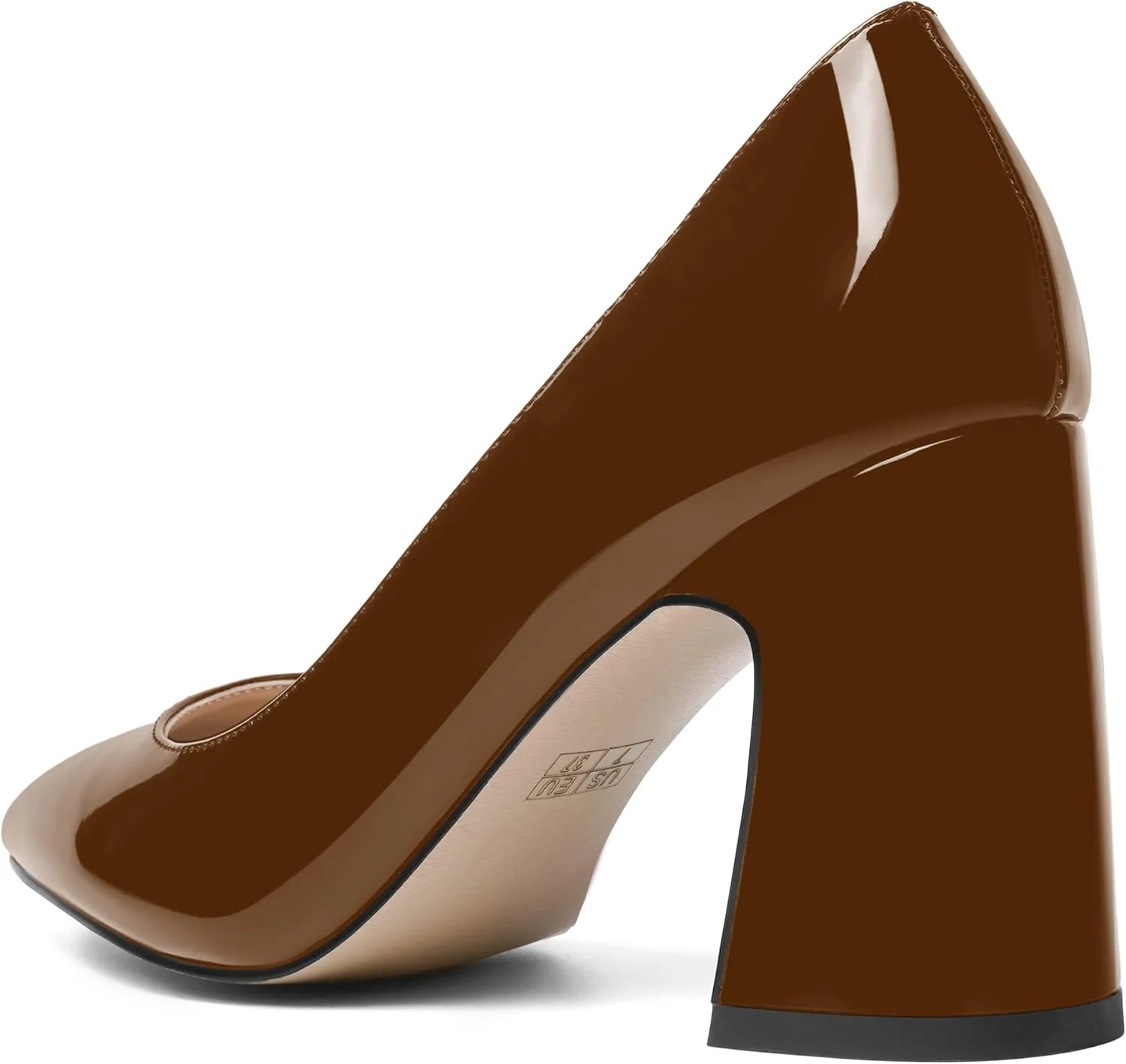 SHOWFOREST Womens Dating Pointed Toe Patent Dress Slip On Chunky High Heel Pumps Shoes 3.3 Inch