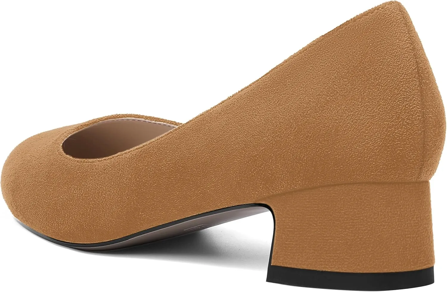 SHOWFOREST Womens Dress Solid Business Suede Round Toe Slip On Chunky Low Heel Pumps Shoes 1.5 Inch