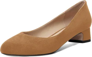 SHOWFOREST Womens Dress Solid Business Suede Round Toe Slip On Chunky Low Heel Pumps Shoes 1.5 Inch
