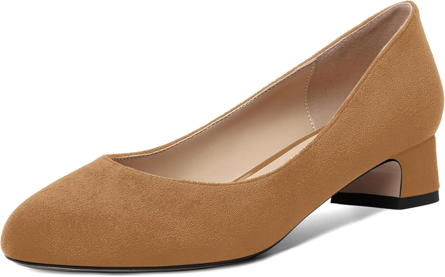 SHOWFOREST Womens Dress Solid Business Suede Round Toe Slip On Chunky Low Heel Pumps Shoes 1.5 Inch