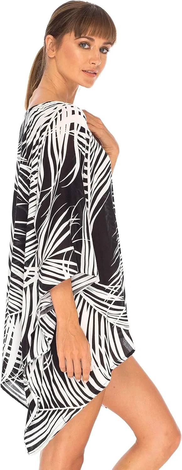 SHU-SHI Womens Short Beach Swimsuit Cover Up Poncho Dress Kaftan Loose Top Floral