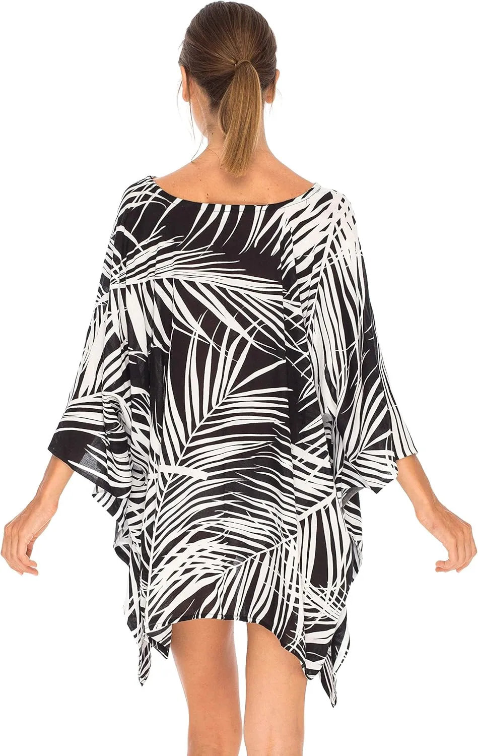 SHU-SHI Womens Short Beach Swimsuit Cover Up Poncho Dress Kaftan Loose Top Floral