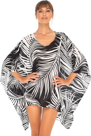SHU-SHI Womens Short Beach Swimsuit Cover Up Poncho Dress Kaftan Loose Top Floral