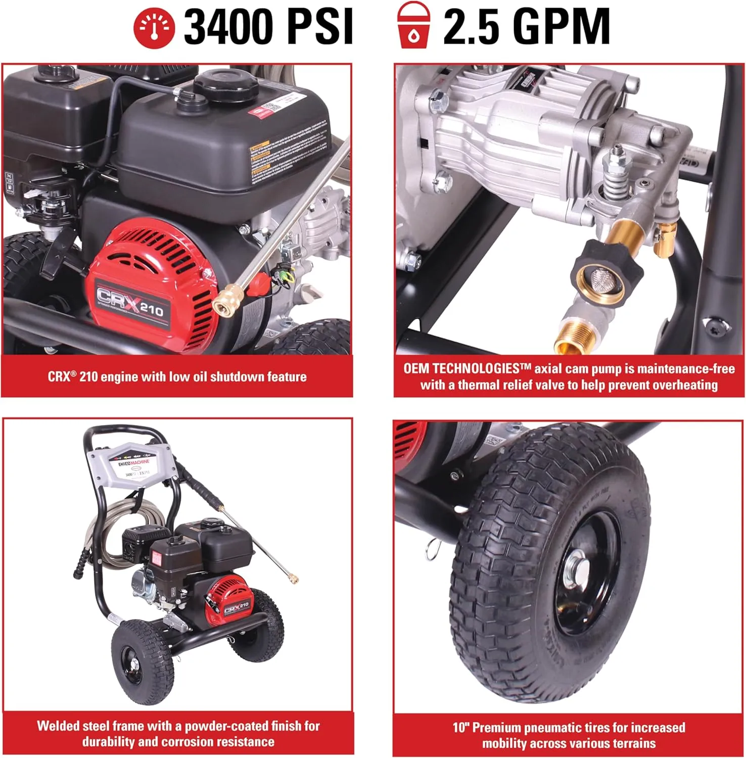 Simpson Cleaning 3400 PSI Gas Pressure Washer, 2.5 GPM Power Washer for Residential Use, CRX Engine, 25-Foot MorFlex Hose, Clean Machine, 49-State (CM61083)