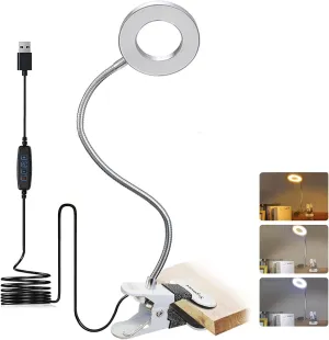 Skymore Clip on Light -3 Color Modes&10 Brightness LED Reading Desk Light with Clamp Flexible Gooseneck Book Light for Kids' Bedtime Reading, Zoom Meetings, Clip on Table, Headboard, Dorm&Office Use