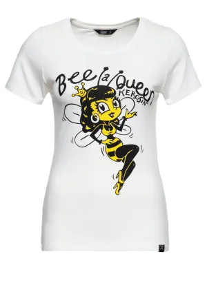 Slim Fit T-Shirt mit rundem Ausschnitt und Print «Bee a Queen»
