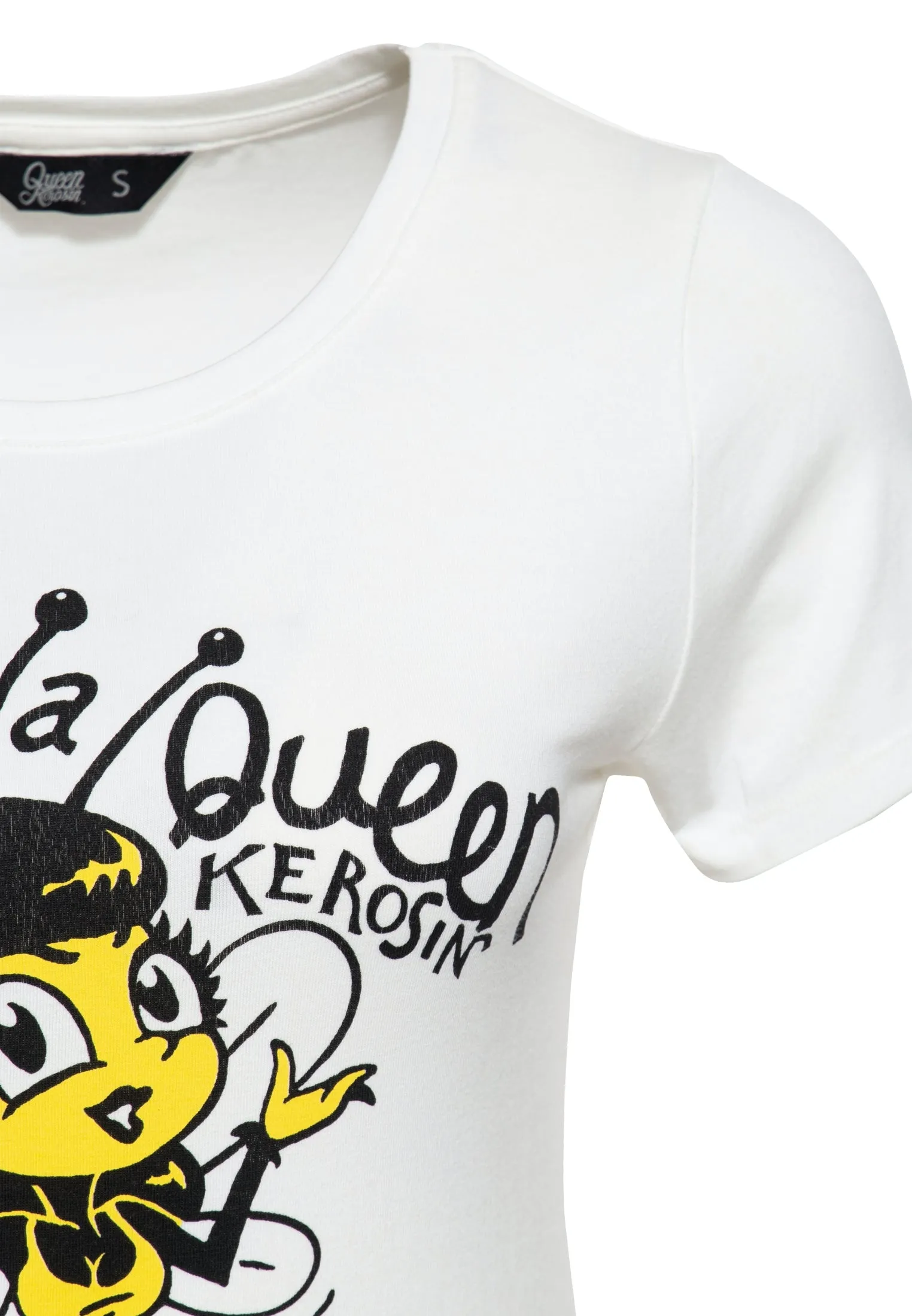 Slim Fit T-Shirt mit rundem Ausschnitt und Print «Bee a Queen»