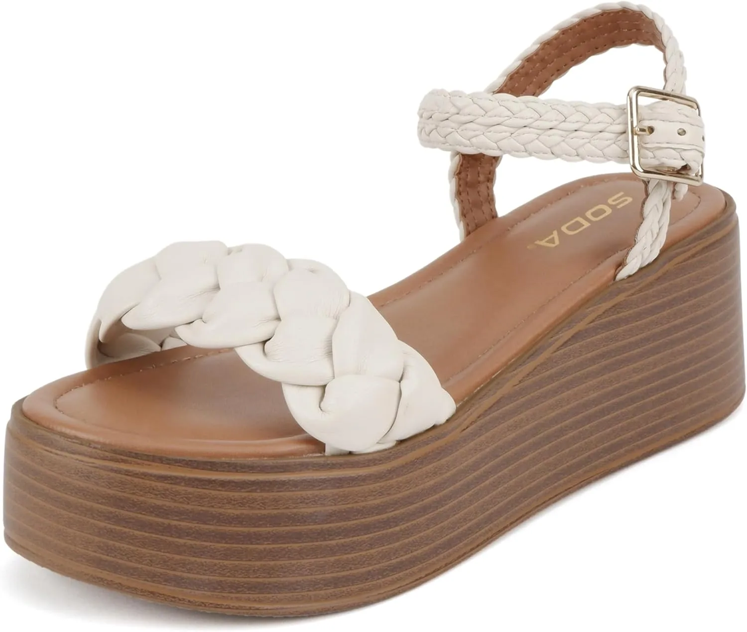 Soda “Invoke” ~ Women Open Round Toe Single Band Flatform Platform Sandal with Braided Straps